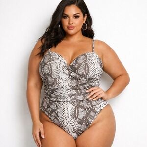 MATTE COLLECTION Snake Print Ruched One Piece Swimsuit 2X MobWife NWOT New